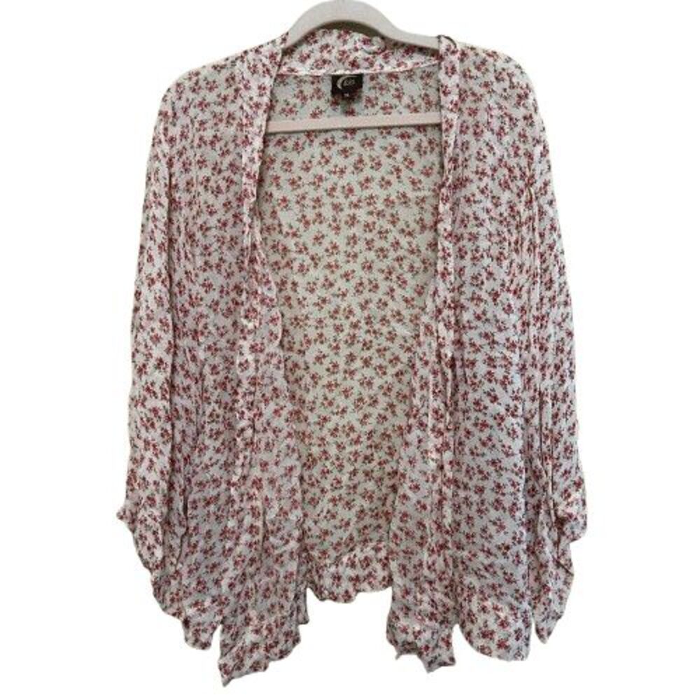 Blu Moon Dainty Floral Chiffon Kimono Top Womens XS Open Front Boho Cottage